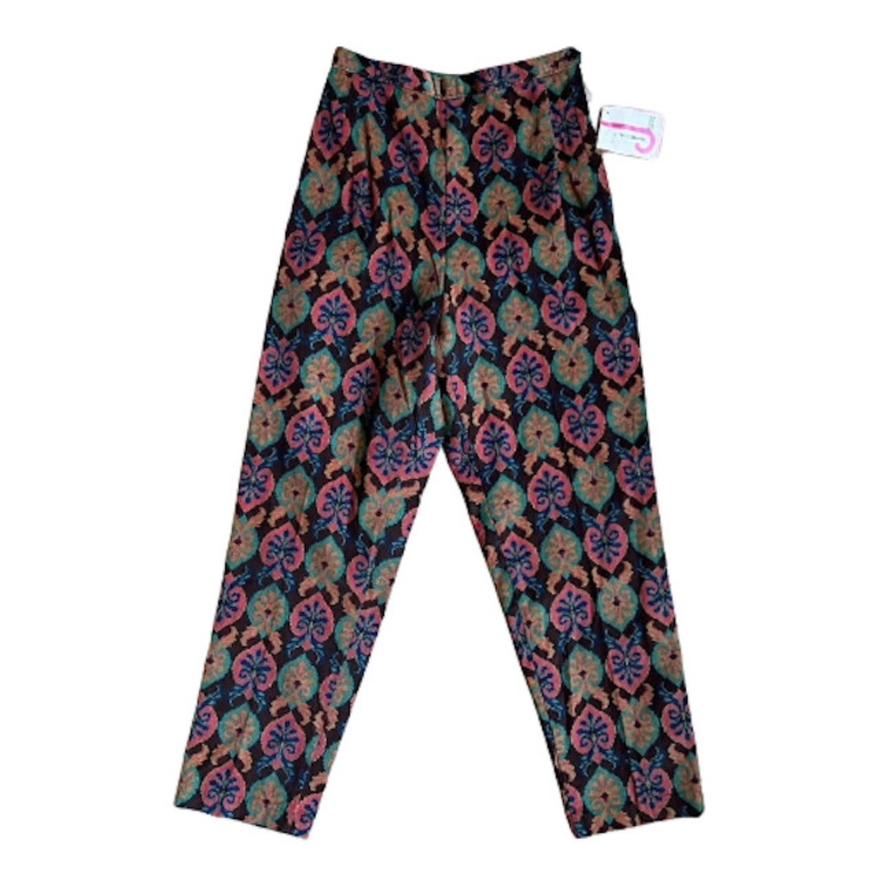 Vtg NOS 60s Multicolor Print Tapered Corduroy High Rise Pants 10